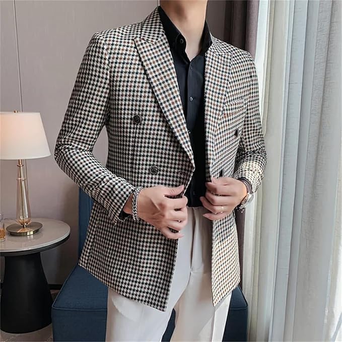 Amazon | 千鳥格子柄 ジャケット メンズ 春秋 テーラードジャケット